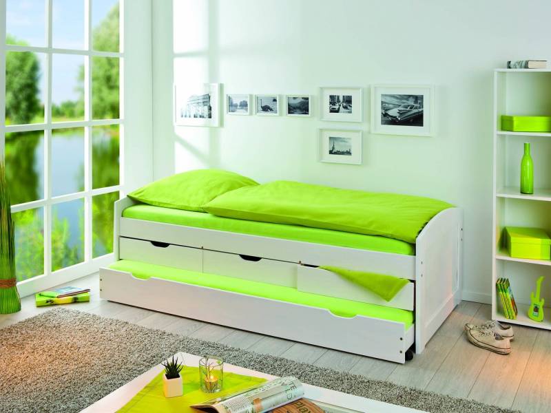 freiraum Funktionsbett Ulli I (B/H/T 205 x 63 x 98 cm), aus Massivholz in Weiss mit 3 Schubladen von freiraum