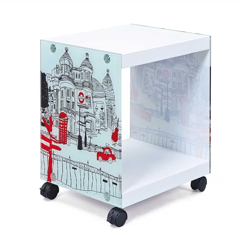 Inter Link - Beistelltisch - Nachttisch - Couchtisch - Auf Rollen - London Cube - Glas und MDF - Modern und praktisch - Weiß lackiert - 38 x 33,5 x 46 cm von Inter Link