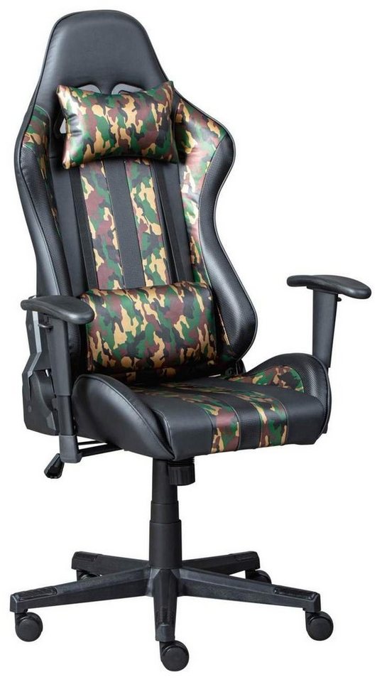 Inter Link Gaming-Stuhl Gaming Chair Drehstuhl ACTION HERO Schwarz-Camouflage mit Armlehnen von Inter Link