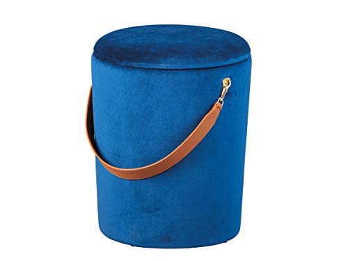 Hocker-Eimer-Behälter aus Samt und Kunstledergriff, blaue Farbe, 35x35x45 cm von Inter Link