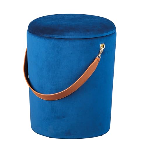 Inter Link - Hocker - Wäschehocker - Wäscheeimer - Eimer - Behälter aus Samt - Kunstledergriff - Blau - Papua von Inter Link