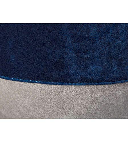 Pouf aus blauem und grauem Samt mit Kunstledergriff, 38x32,5x43 cm von Inter Link