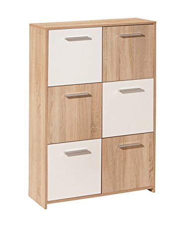 Inter Link – Kommode – Sideboard - Kommode mit 6 Türen – 2 Farbig – Melaminbeschichtet – Sonoma Eiche Nachbildung und Weiß – BxTxH: 77x30x115 cm – Egadi von Inter Link