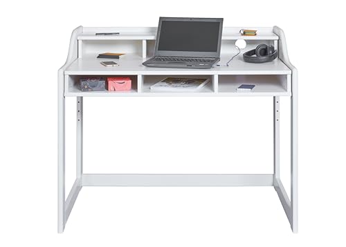 Inter Link - Kinderschreibtisch - Höhenverstellbar - Mitwachsend - Ergonomischer - Jugendzimmer - 6 Fächer - Viel Stauraum - Weiß - Kiefer Massivholz - Kids Learning von Inter Link