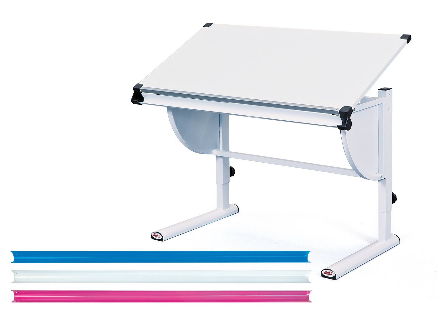 möbelando Kinderschreibtisch Milo (BxHxT: 110x93x60 cm), aus Metall/MDF in Weiss/Pink/Blau von möbelando