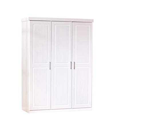 Inter Link - Kleiderschrank - Drehtürenschrank - Wäscheschrank - Garderobenschrank - Schlafzimmerschrank - 3 Türen - Kiefer massiv - Magnus - Weiß lackiert Inter Link - Kleiderschrank - Drehtürenschrank - Wäscheschrank - Garderobenschrank - Schlafzimmerschrank - 3 Türen - Kiefer massiv - Magnus - Weiß lackiert von Inter Link