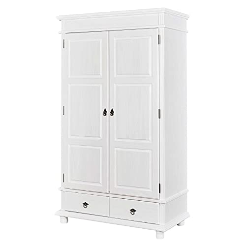 Inter Link - Kleiderschrank - Landhausschrank - Schlafzimmerschrank - Garderobenschrank - Kiefer massivholz - weiss lackiert - Danz von Inter Link