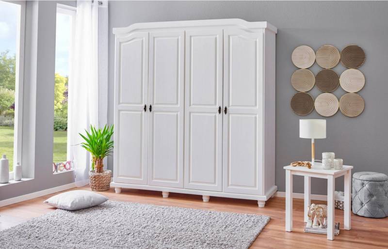 Inter Link Kleiderschrank Isny Massivholz Kleiderschrank, Landhausstil, Kleiderstange, weiß lackiert von Inter Link