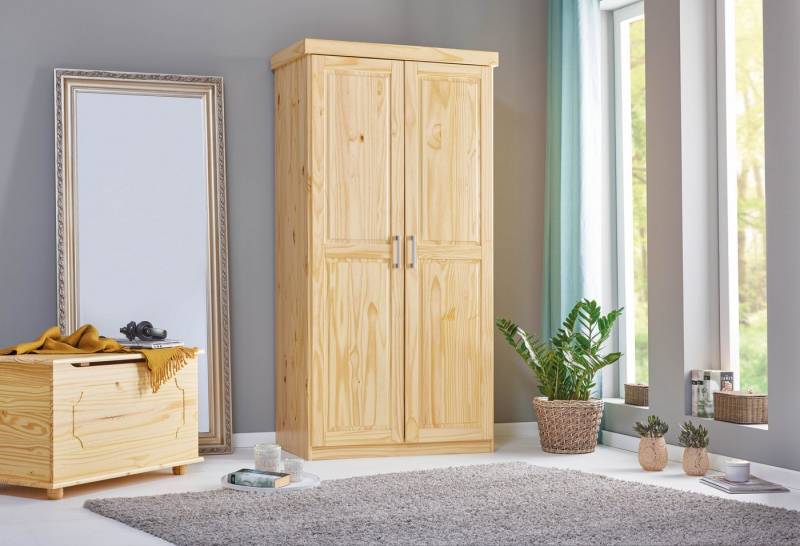 Inter Link Kleiderschrank Leon Massivholz Schrank Landhausstil, Hutablage, Kleiderstange, lackiert von Inter Link