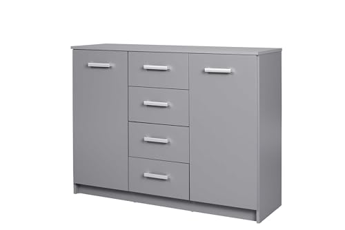 Inter Link - Kommode - Modernes Sideboard - Beistellschrank - 4 Schubladen - 2 Türen - Grau - 119 x 40 x 92 cm - Elenzio 2T4S von Inter Link