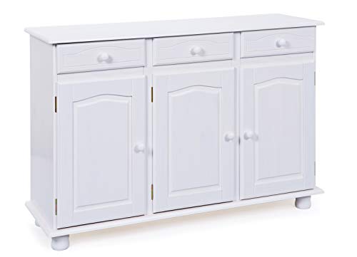 Inter Link – Landhausstil Kommode – Sideboard – Sideboard Buffet – Landhausstil – Beistellschrank - Kiefer massiv – 3 Türen – 3 Schubladen – Weiß lackiert - Livio von Inter Link
