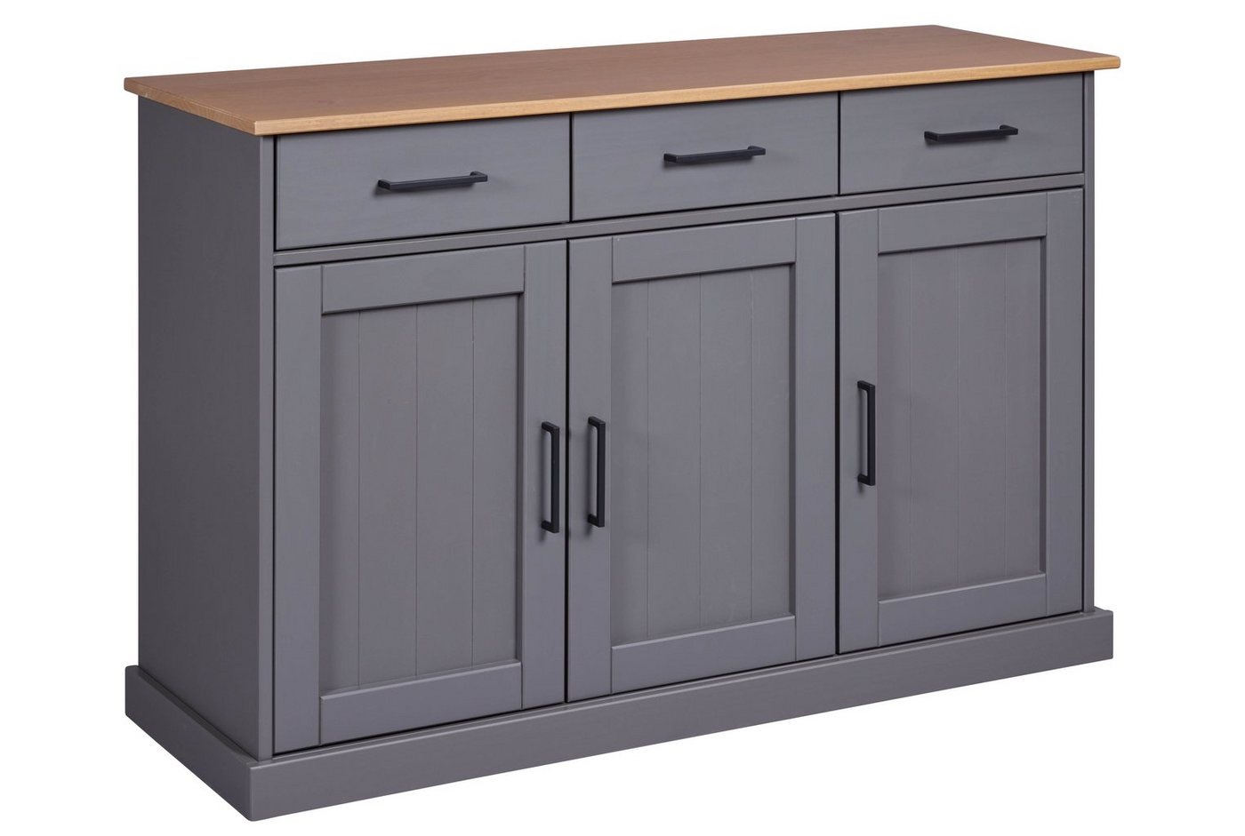 Inter Link Kommode Oak Colori Kommode, Küchenschrank mit 3 Schubladen 3 Türen, aus Massivholz, Landhaus modern von Inter Link