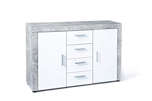 Sideboard mit zwei Türen und vier Schubladen, Marmoroptik grau und weiß, 134 x 86 x 40 cm. von Inter Link