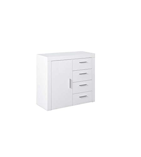 Inter Link – Kommode – Sideboard – Moderne Kommode mit viel Stauraum – 1 Tür – 4 Schubladen – Für Esszimmer – Wohnzimmer – Eingang – Corbet 1T4SB - Weiß – Hochglanz von Inter Link