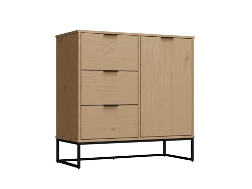 Inter Link - Kommode - Anrichte - Sideboard - 1 Tür - 3 Schubladen - Kiefer Massivholz - Oak Colori - Modern - VIVO 1T3S von Inter Link