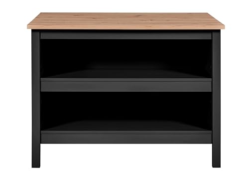 Inter Link - Kücheninsel - Mittelinsel - Arbeitsplatte - Küchenschrank mit Regalen - Melaminbeschichtet - Länge 124cm - Höhe 82 cm - Tiefe 75 cm - Helina Schwarz/ Artisan von Inter Link
