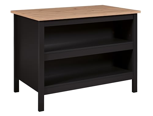 Inter Link - Kücheninsel - Mittelinsel - Arbeitsplatte - Küchenschrank mit Regalen - Melaminbeschichtet - Länge 124cm - Höhe 82 cm - Tiefe 75 cm - Helina Schwarz/ Artisan von Inter Link