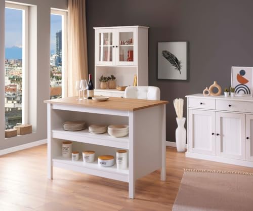 Inter Link - Kücheninsel - Mittelinsel - Arbeitsplatte - Küchenschrank mit Regalen - Melaminbeschichtet - Länge 124cm - Höhe 82 cm - Tiefe 75 cm - Julina - Weiß/Eiche Artisan von Inter Link