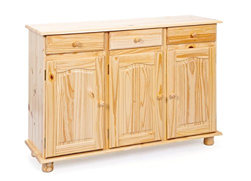 Inter Link – Landhausstil Kommode – Sideboard – Sideboard Buffet – Landhausstil – Beistellschrank - Kiefer massiv – 3 Türen – 3 Schubladen – Natur lackiert - Abaco Inter Link – Landhausstil Kommode – Sideboard – Sideboard Buffet – Landhausstil – Beistellschrank - Kiefer massiv – 3 Türen – 3 Schubladen – Natur lackiert - Abaco von Inter Link