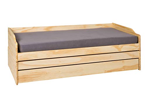 Inter Link - Funktionsbett - Stauraumbett - Bett mit Schubladen - Kiefer massivholz - Für Kinder, Jugendliche - Einzelbett - Gästebett - 2 Lattenroste - 3 Liegeflächen - Natur - Lotar - 90x200 cm von Inter Link