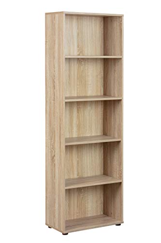 Bücherregal Standregal 5 Fächer Höhenverstellbare Böden Holzregal Wohnzimmer Arbeitszimmer Büro Parini 4 Masse in cm T: 30 x B: 60 x H: 180 Farbe Eichenfinisch von Inter Link