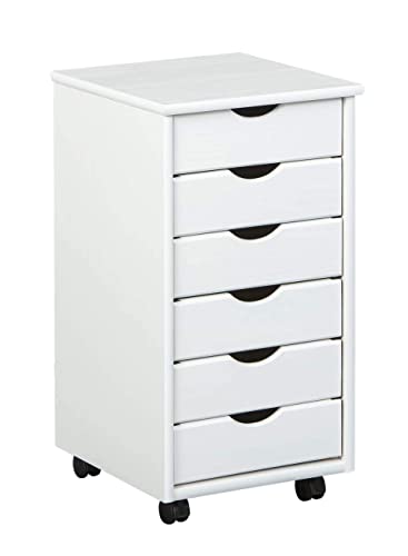 Inter Link – Rollcontainer – Rollcontainer mit 6 Schubladen – Bürocontainer - Rollschrank – Rollwagen – Schubladenkommode - Massiv Kieferholz – Weiß Lackiert - 35 x 40 x 65 cm - Simon von Inter Link