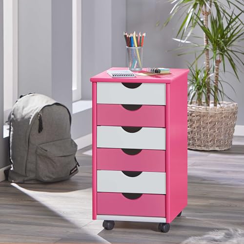 Inter Link – Rollcontainer – Rollcontainer mit 6 Schubladen – Bürocontainer - Rollschrank – Rollwagen – Schubladenkommode - Massiv Kieferholz – Rosa/Weiß – BxTxH: 35x39x66 cm Inter Link – Rollcontainer – Rollcontainer mit 6 Schubladen – Bürocontainer - Rollschrank – Rollwagen – Schubladenkommode - Massiv Kieferholz – Rosa/Weiß – BxTxH: 35x39x66 cm von Inter Link