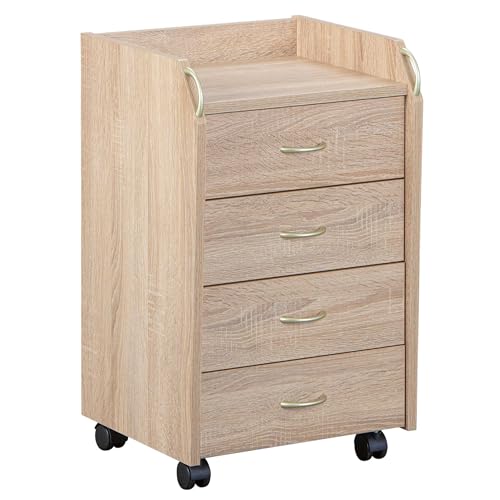 Inter Link – Rollcontainer mit Schubladen -Bürocontainer Standcontainer - Rollschrank Schubladenkommode Büroschrank 4 Sonoma Eiche - Novi, Holz von Inter Link