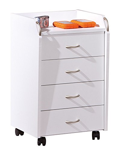 Inter Link – Rollcontainer mit Schubladen -Bürocontainer Standcontainer - Rollschrank Schubladenkommode Büroschrank 4 Weiß - Pronti von Inter Link
