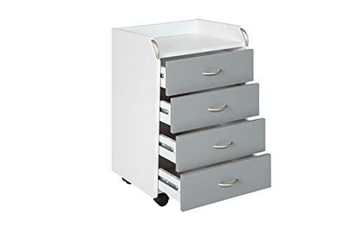 Inter Link – Rollcontainer mit Schubladen -Bürocontainer Standcontainer - Rollschrank Schubladenkommode Büroschrank 4 Weiß und Grau - Printi von Inter Link