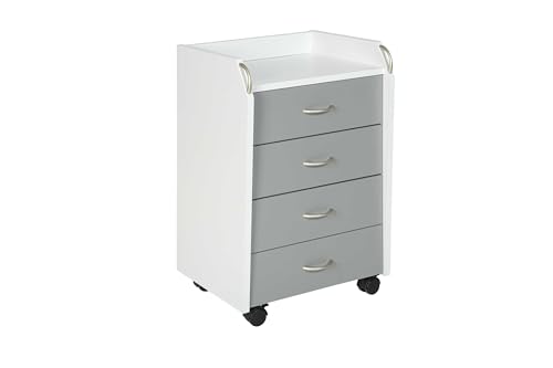Inter Link – Rollcontainer mit Schubladen -Bürocontainer Standcontainer - Rollschrank Schubladenkommode Büroschrank 4 Weiß und Grau - Printi von Inter Link