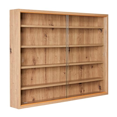 Inter Link - Sammlervitrine - Hängevitrine - Wandregal - Glasvitrine - Wandvitrine - Hängeregal - Schaukasten - MDF - Eiche Artisan Nachbildung (80x60x9.5 cm) Artisario von Inter Link