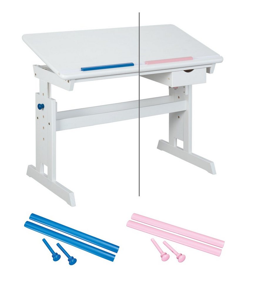Inter Link Schreibtisch BARU, Kindertisch aus Massivholz höhenverstellbar Neigbar mit Schublade von Inter Link