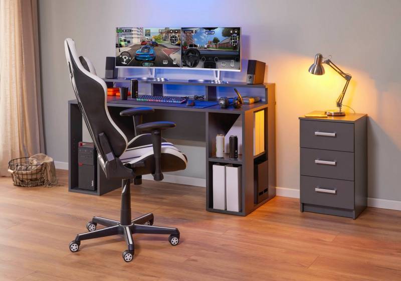 Inter Link Schreibtisch Match Point, Profi XXL Gaming Tisch, Kabelauslassdose verbesserte Luftzirkulation von Inter Link