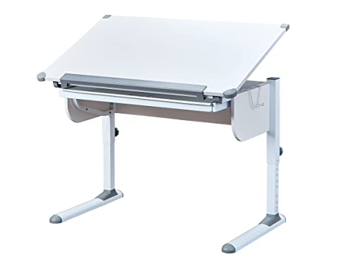 Höhenverstellbarer Schreibtisch mit kippbarer Ablage, in Weißmetall, 110x68x55-78 cm von Inter Link