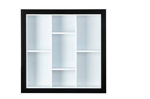 Inter Link - Setzkasten - Sammlerkasten - Vitrine - Sammlervitrine - Vitrine ohne Glas - Wandregal - 7 Fächer - Kollektor - Septem - MDF Schwarz/Weiß - 66,5 x 13,7 x 66,5 cm von Inter Link