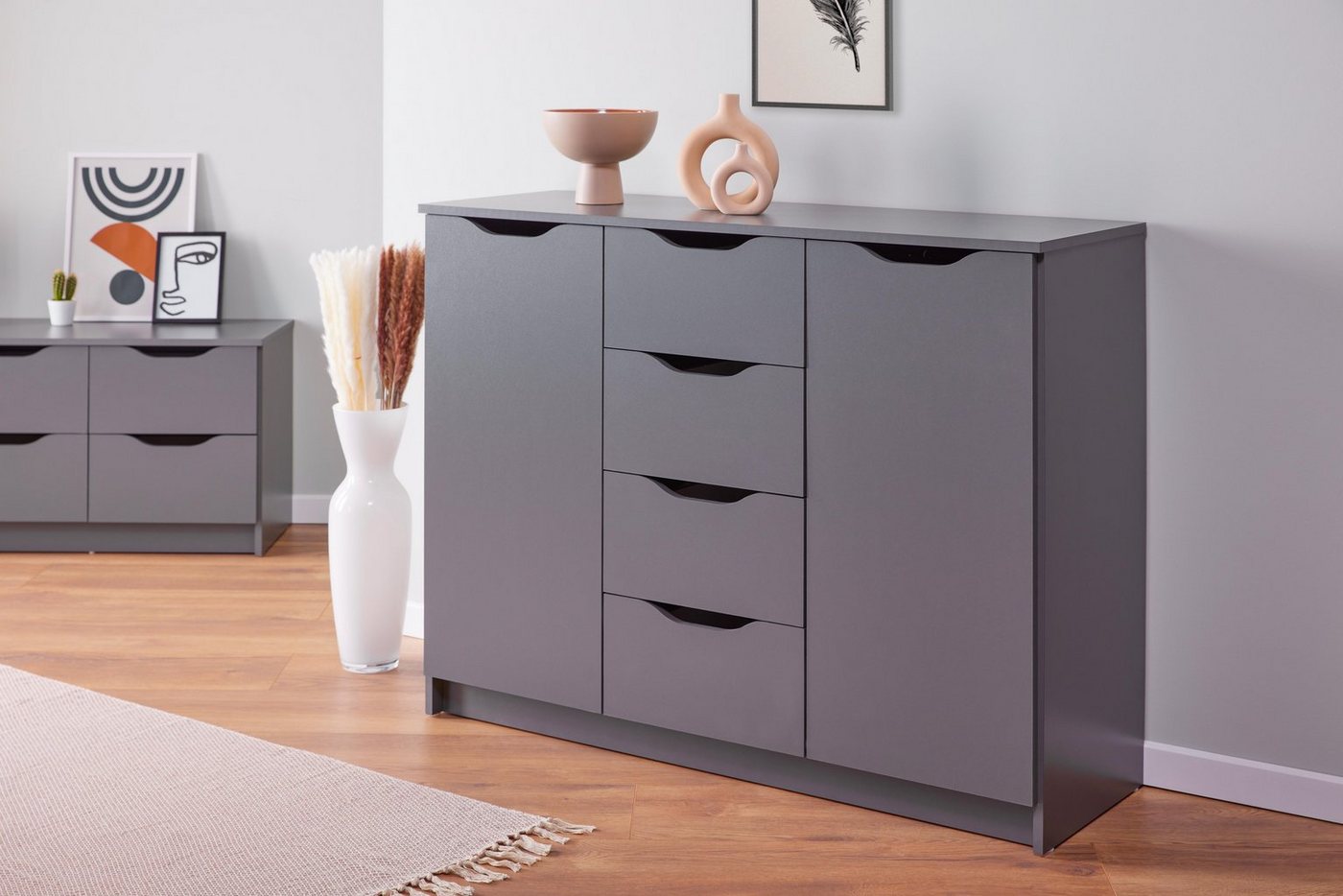 Inter Link Sideboard Silenzia 2T4S, moderne Kommode in anthrazit, 4 Schübe, 2 Türen von Inter Link