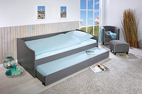Inter Link - Funktionsbett - Kinderbett - Einzelbett mit Stauraum - Bett mit Schubladen - 2 Liegeflächen 90x200cm - Kiefer Massivholz - ohne Lattenrost - Farbe grau - Bett Malte von Inter Link