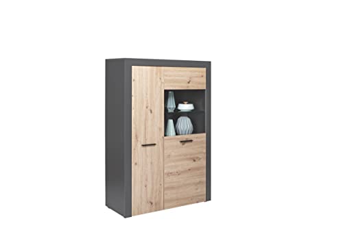 Inter Link - Highboard - Vitrine - 2 Türen - 2 Regale - Anthrazit und Artisan Eiche Nachbildung - Corbeto von Inter Link