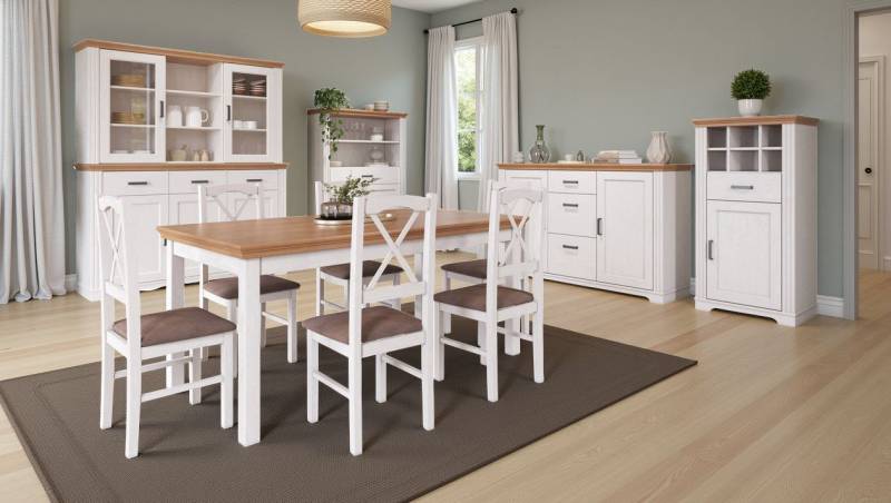 Inter Link Vitrinenaufsatz Vitrinenaufsatz Maluno, (1-St), Kiefer Massiv, Soft-Close, Stauraum, BxTxH: ca. 166,4 x 41,3 x 95 cm von Inter Link