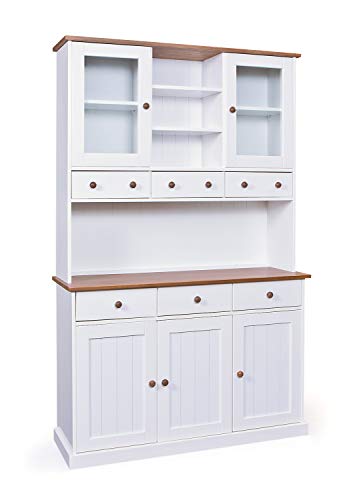 Inter Link – Vitrinenschrank – Buffet-Schrank – Esszimmerschrank – Geschirrschrank - Laudhausstil – Massivholz FSC – 5 Türen – 3 Schubladen – Westerland 13.2 - Weiß von Inter Link