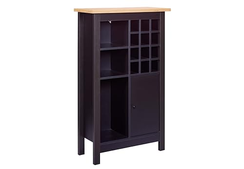 Inter Link - Weinschrank - Flachenschrank - Küchenschrank - Buffetschrank - für 12 Flaschen - 3 offene Regale - 1 Tür - Helina - Artisan Eiche - Schwarz von Inter Link