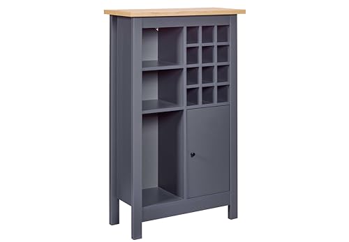 Inter Link - Weinschrank - Flachenschrank - Küchenschrank - Buffetschrank - für 12 Flaschen - 3 offene Regale - 1 Tür - Nellina - Artisan Eiche Nachbau - Anthrazit von Inter Link