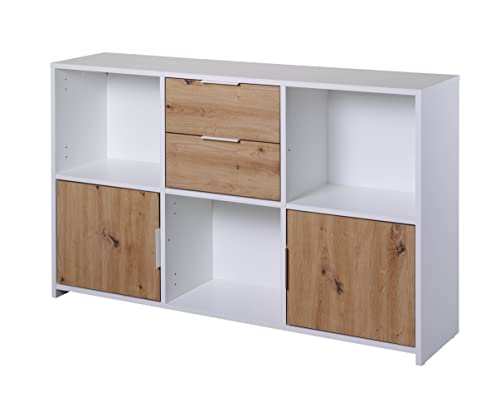 Kommode mit 2 Türen und 2 Schubladen | Sideboard | Schubladenschrank | Für Schlafzimmer, Wohnzimmer, Badezimmer | Eiche Artisan - Weiß | Holzwerkstoff | Robust | Pflegeleicht | Pepeto 2T2SW von Inter Link