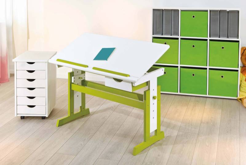 Komplettset Kinderschreibtisch PIJII Grün Weiß + Rollcontainer Simon von Inter Link