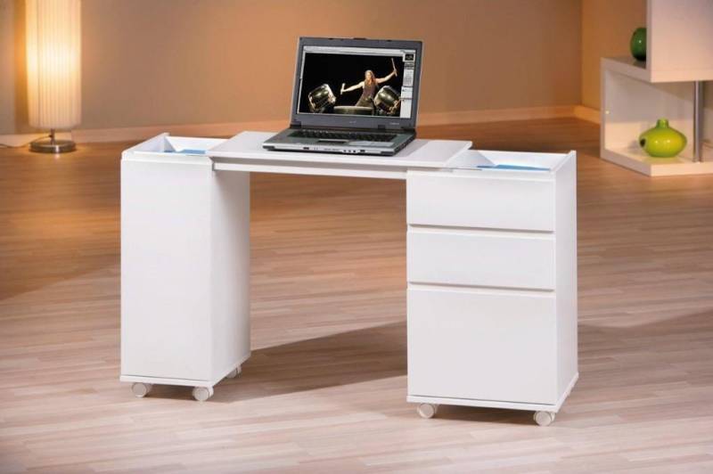 Laptop Office Schreibtisch weiß 3 Schubläden 1 Tür rollbar von Inter Link