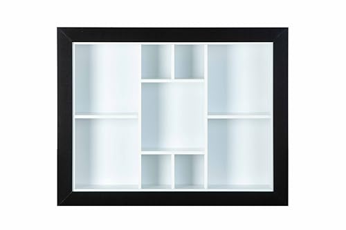 Inter Link - Setzkasten - Sammlerkasten - Vitrine - Sammlervitrine - Vitrine ohne Glas - Wandregal - 9 Fächer - Kollektor - Quarium - MDF Schwarz/Weiß - 90,5 x 13,7 x 70,5 cm von Inter Link