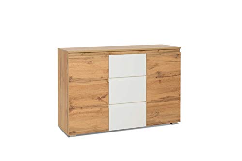 Kommode - Sideboard (B/H/T: 120 x 80 x 40 cm) griffloses Design, Honigeiche/Weiß von Intertrade
