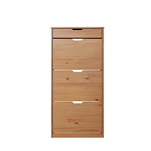 Inter-Furn Garderobe Schuhschrank Schuhkommode Schuhkipper Mestre, 60 x 124 x 25 cm Honigfarben lackiert Massivholz 204481144 Kiefer Honig von Inter-Furn