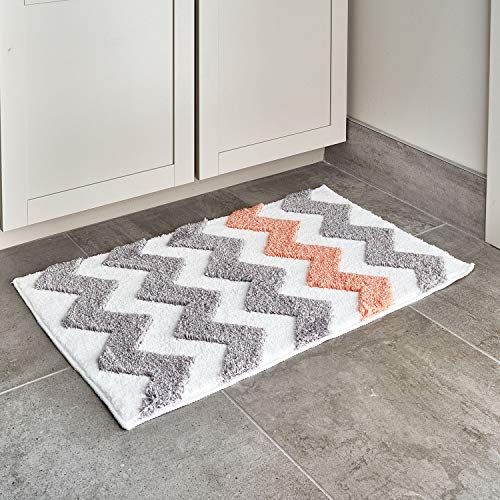 iDesign 19054EU Mikrofaser-Teppich Chevron, 86 x 53 cm, grau / koralle von InterDesign